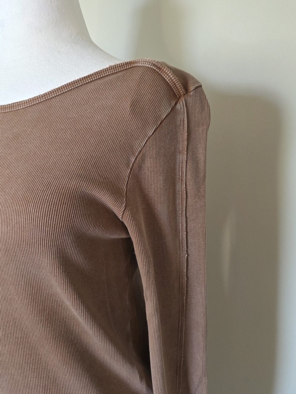 Free People We The Free Brown Ribbed Low Back Long Sleeve Top Boho Size Xl - Picture 6 of 6